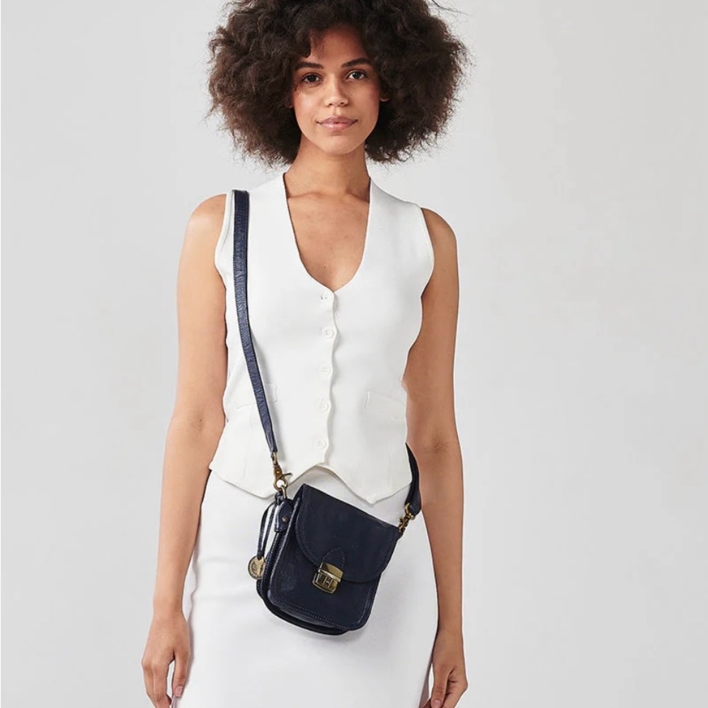 Wanderers Travel Co. Leather Crossbody Bag in French Navy